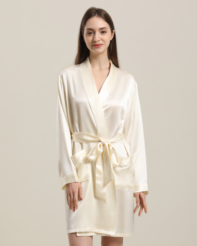 22 Momme Classic Mid Length Silk Robe For Women