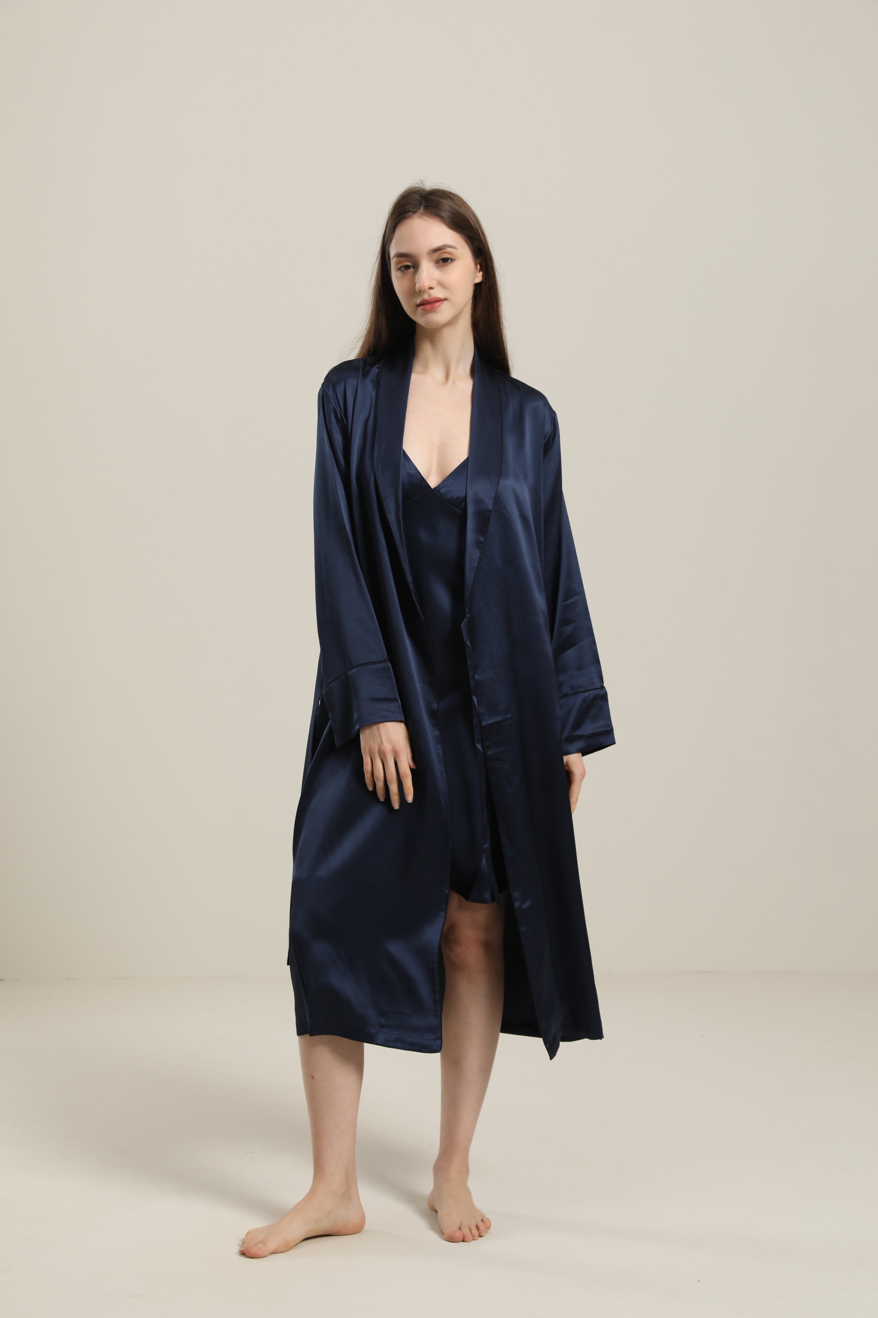 22 Momme Contra Trim And Full Length Silk Robe