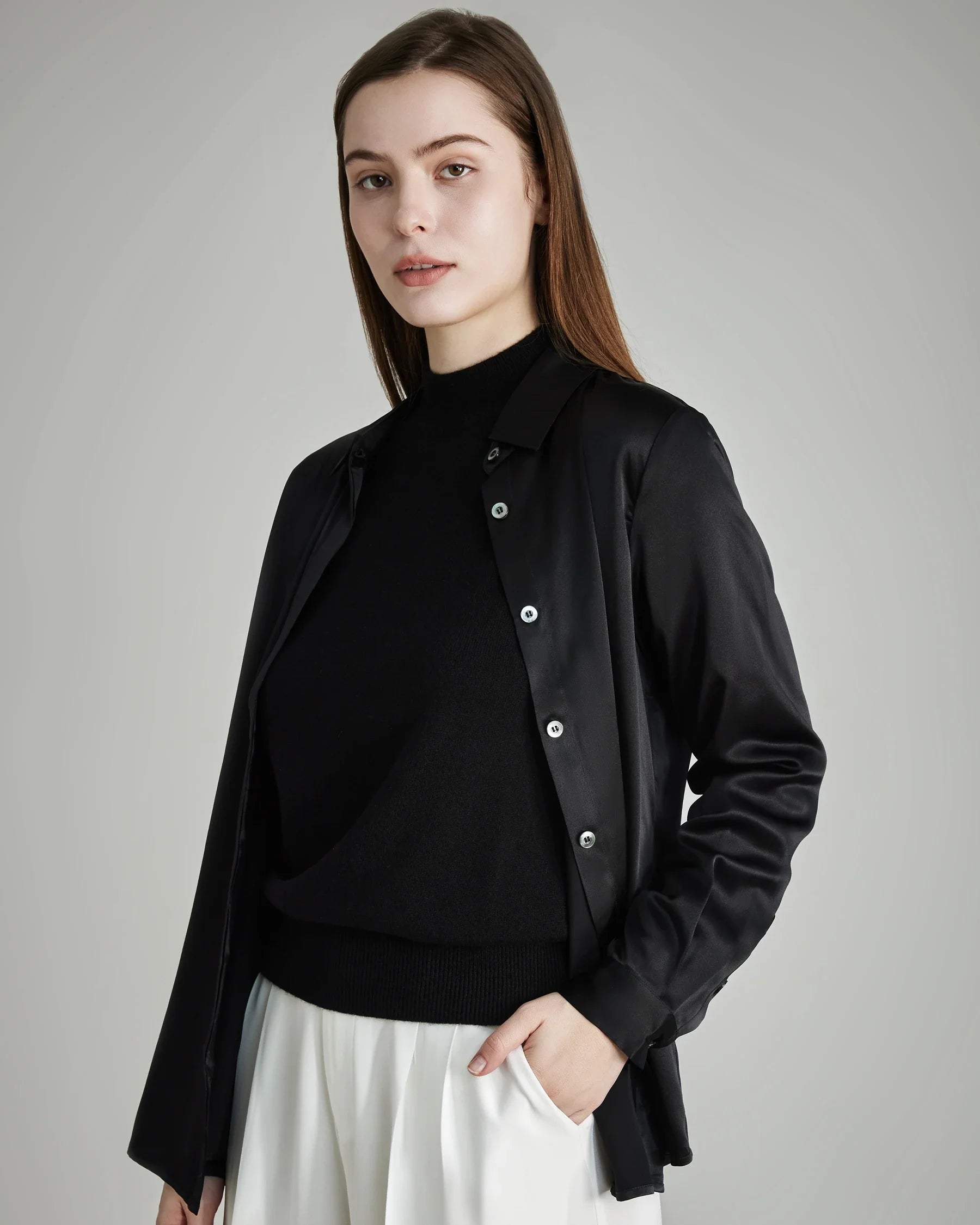 Women's Basic Concealed Silk Shirt