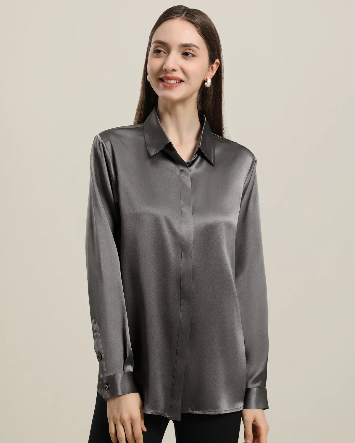 Women's Basic Concealed Silk Shirt