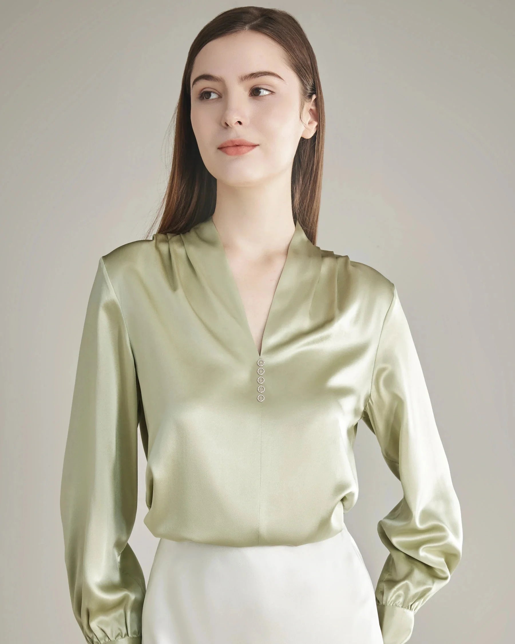 Women's Rhinestone Buttons Silk Blouse