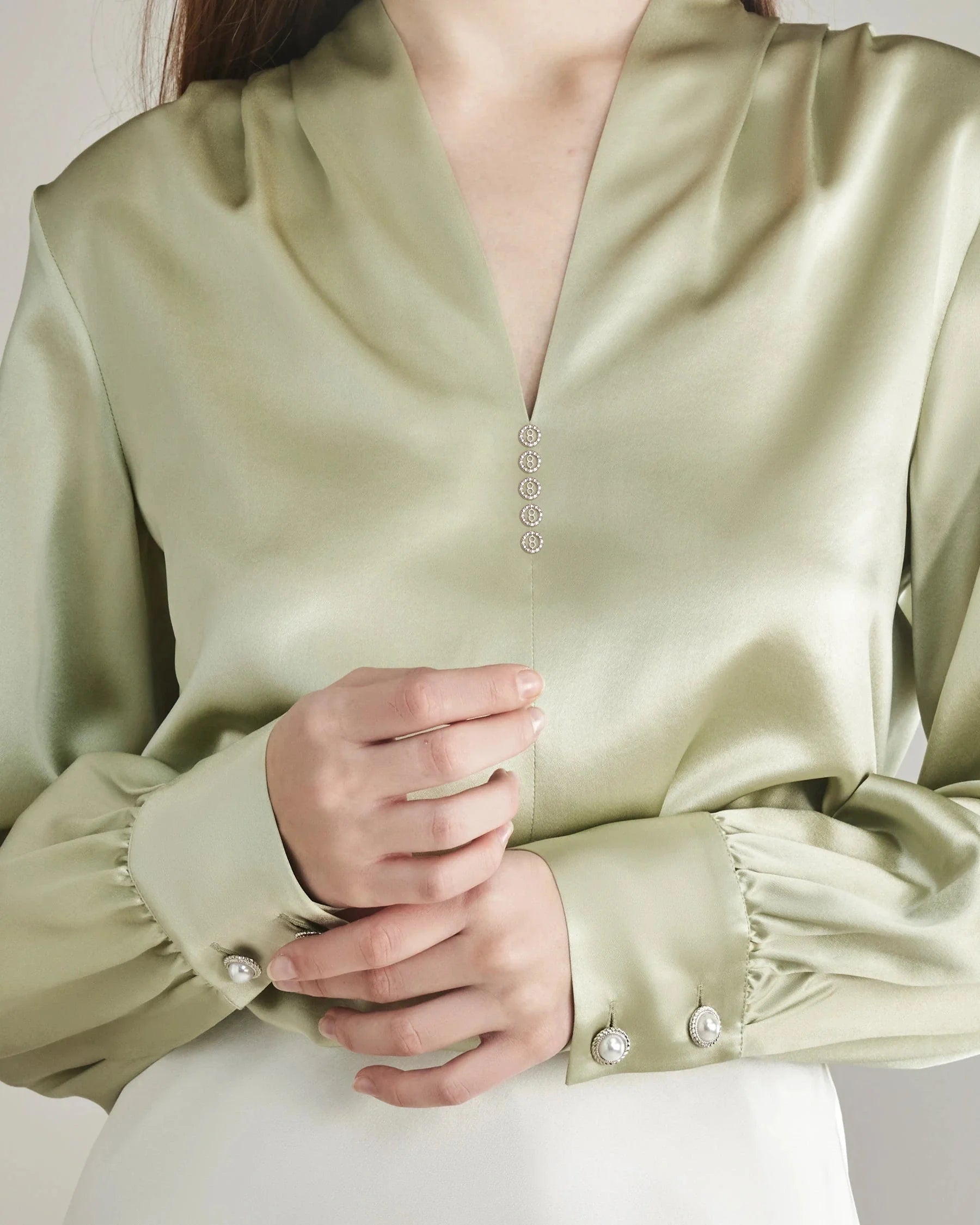 Women's Rhinestone Buttons Silk Blouse