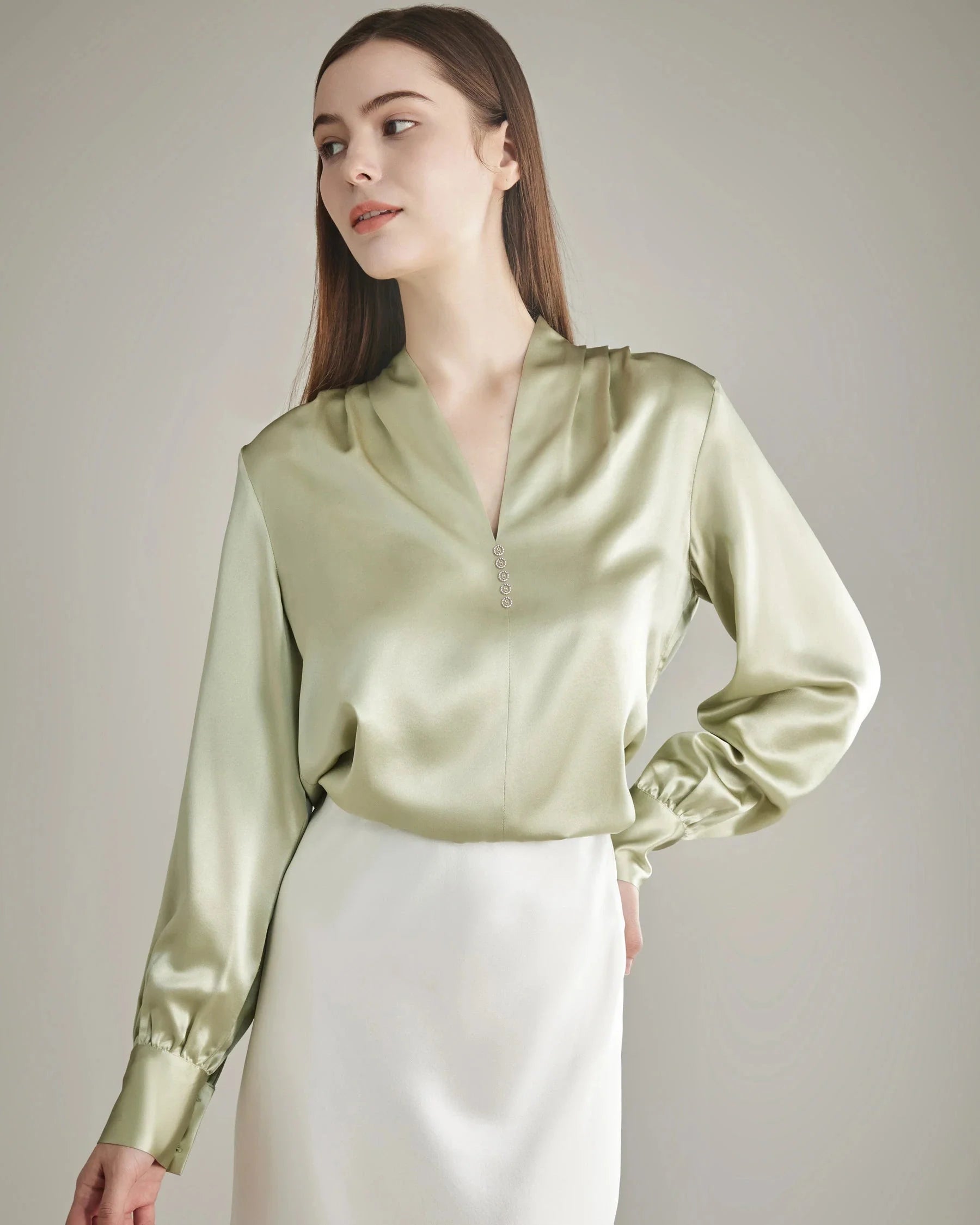 Women's Rhinestone Buttons Silk Blouse
