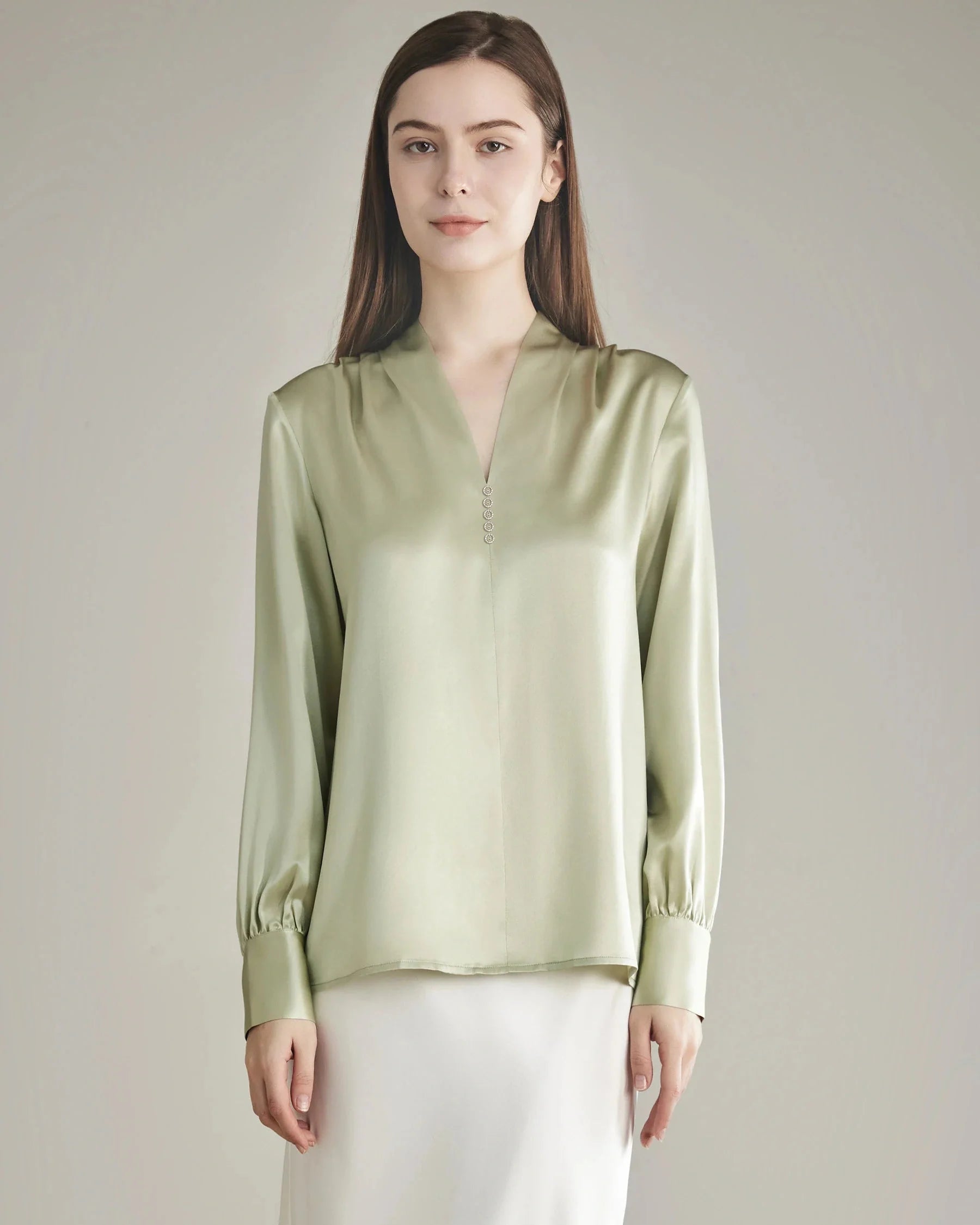 Women's Rhinestone Buttons Silk Blouse