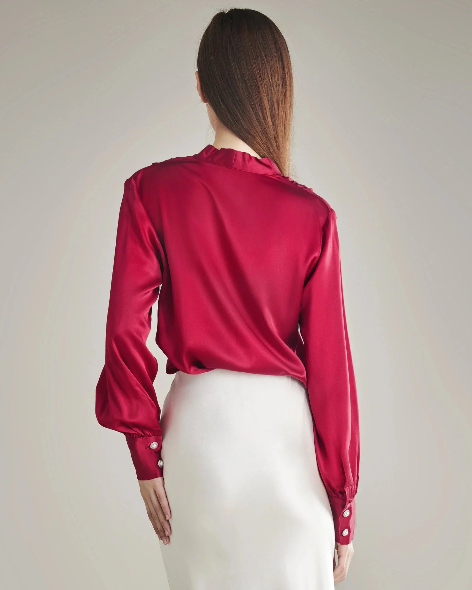 Women's Rhinestone Buttons Silk Blouse