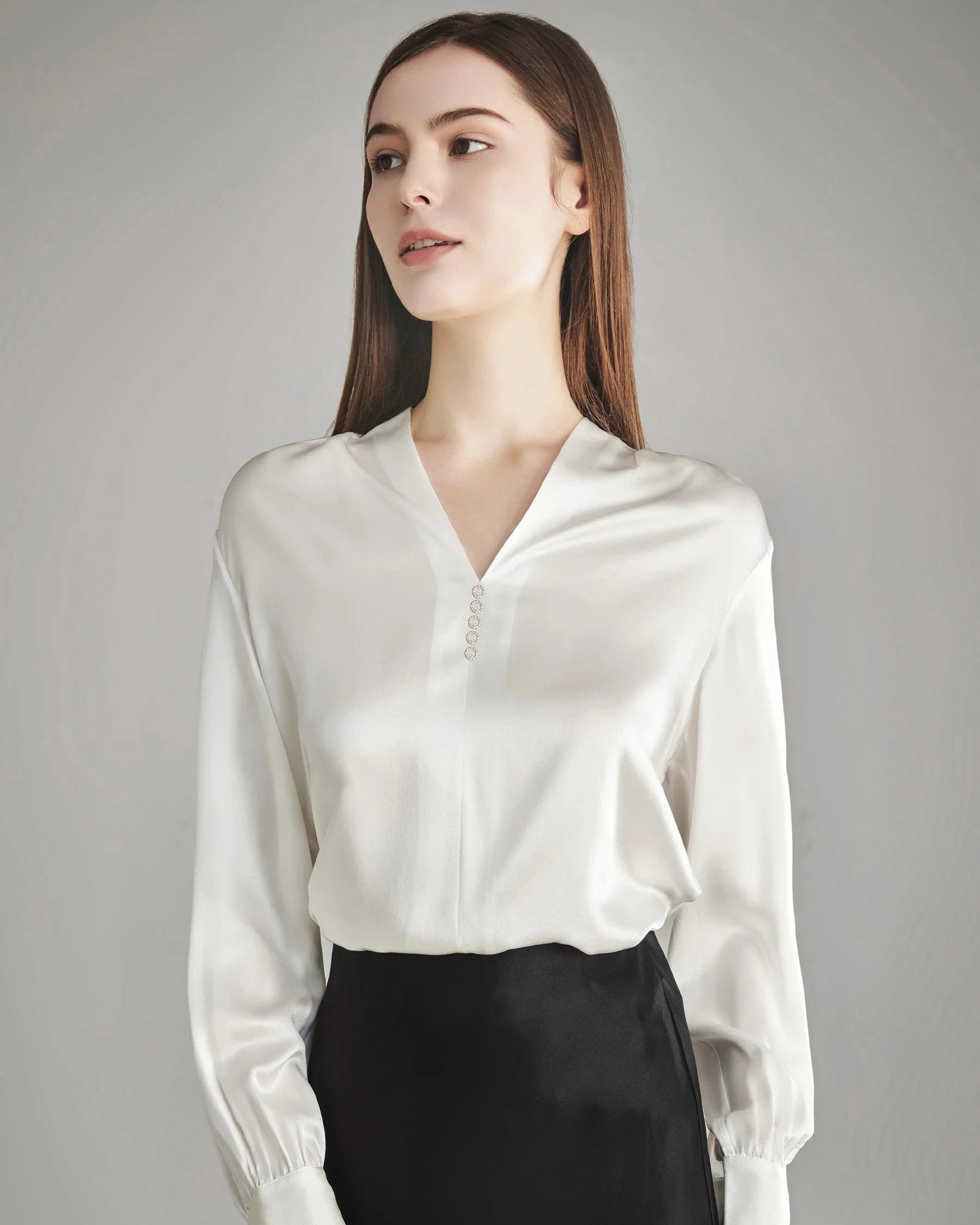 Women's Rhinestone Buttons Silk Blouse