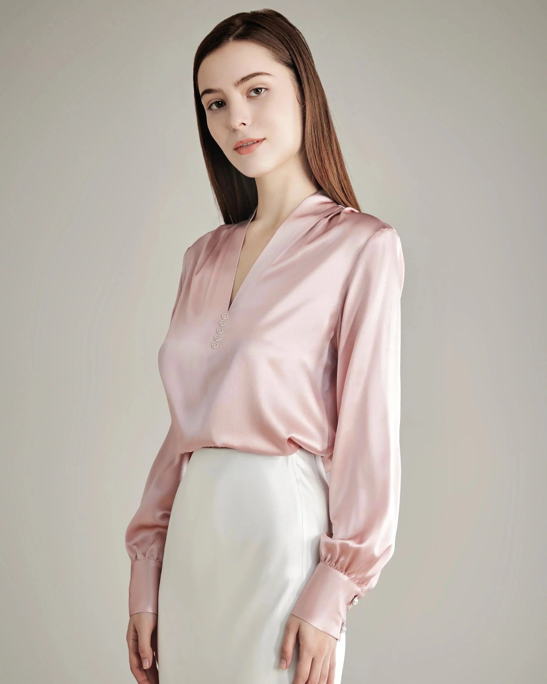 Women's Rhinestone Buttons Silk Blouse