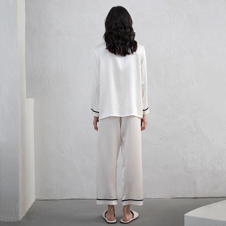 Women's Silk Pajama Set with Contrast Piping