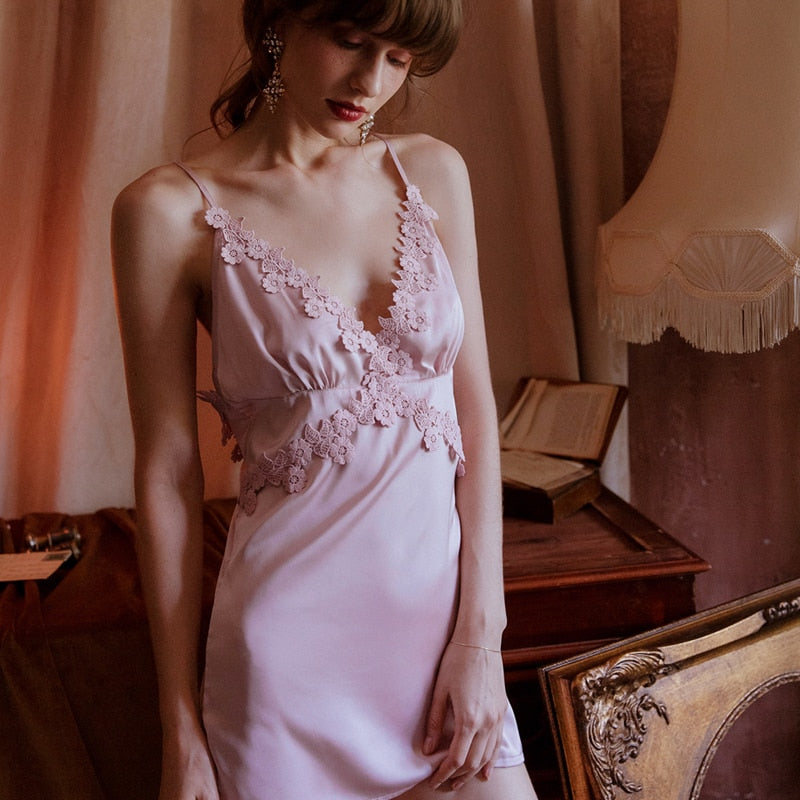 Backless Tie Silk Nightdress