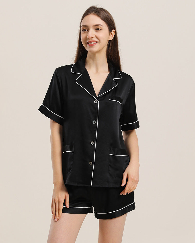 Button Up Silk Short Pajama Set