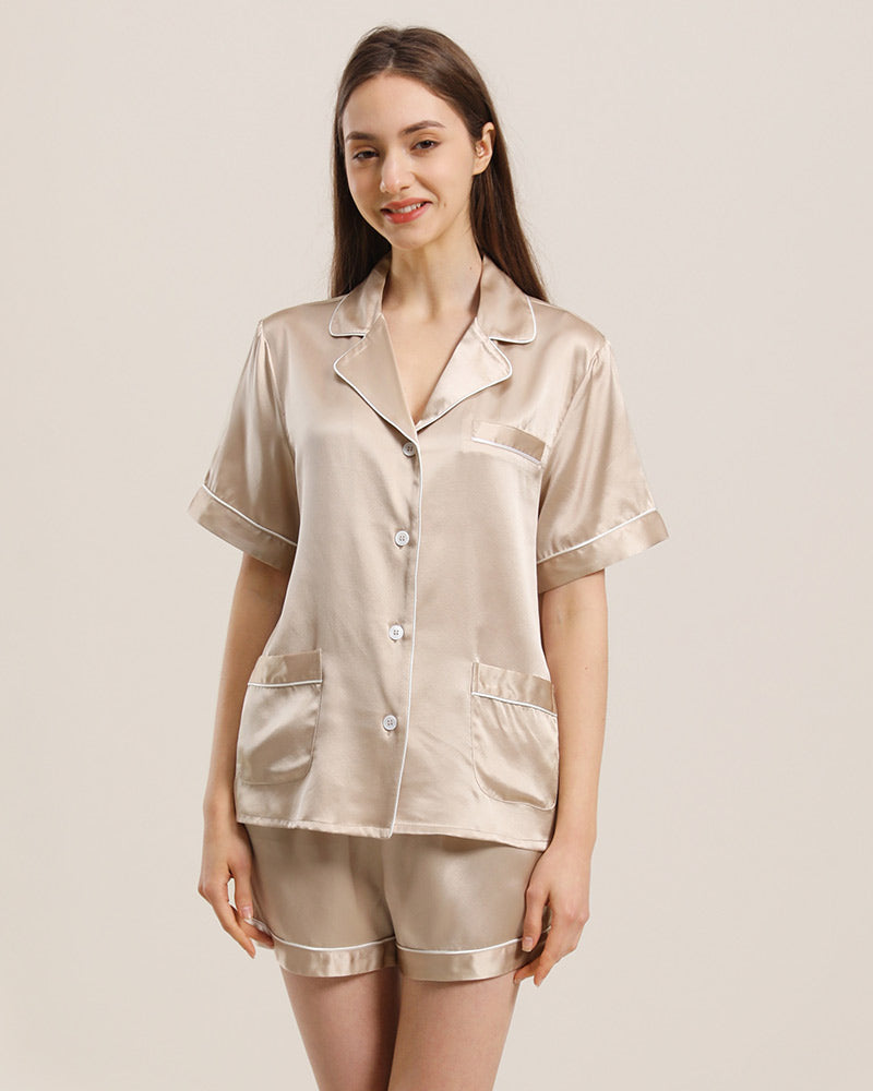 Button Up Silk Short Pajama Set