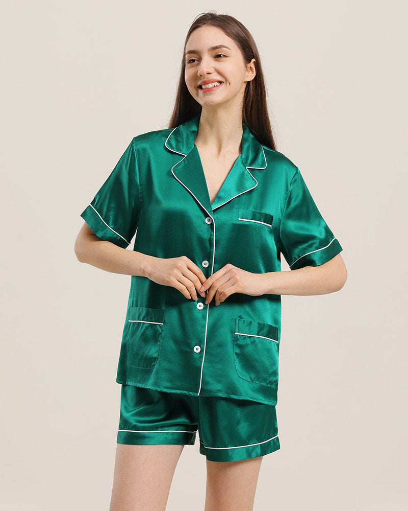 Button Up Silk Short Pajama Set