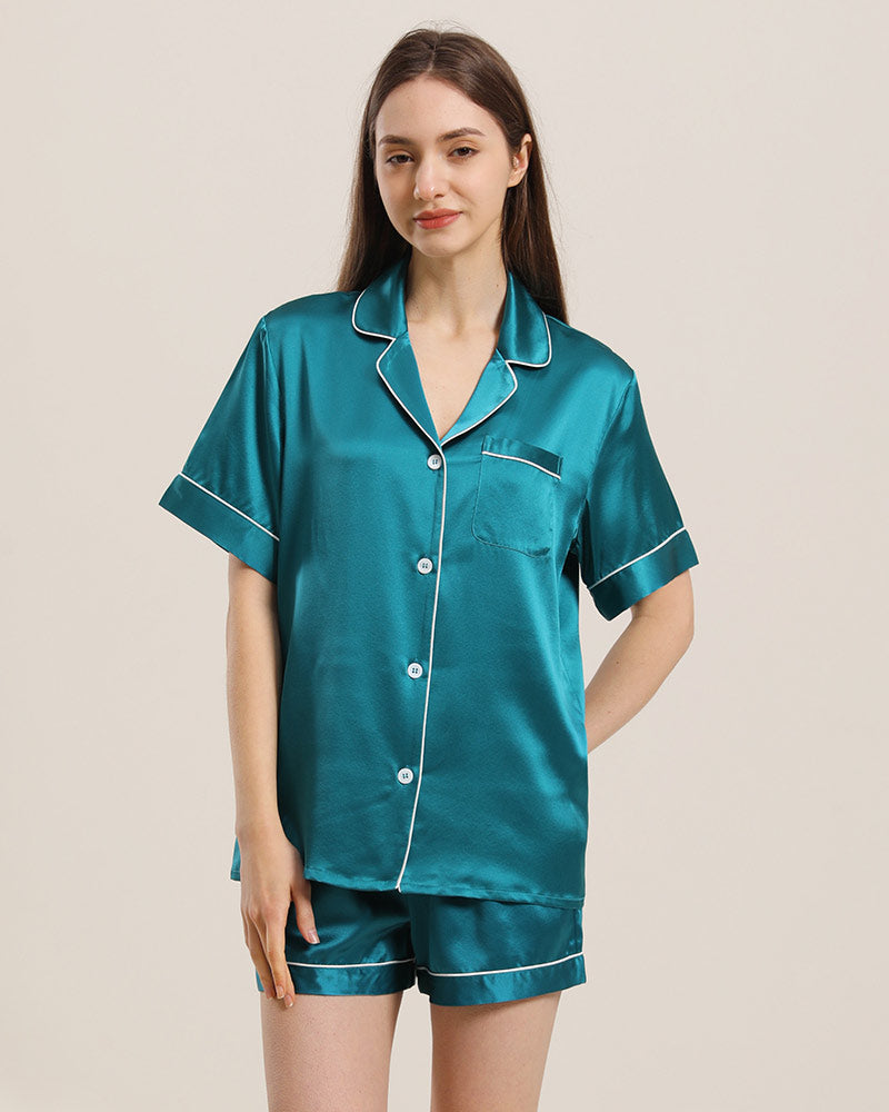 Button Up Silk Short Pajama Set