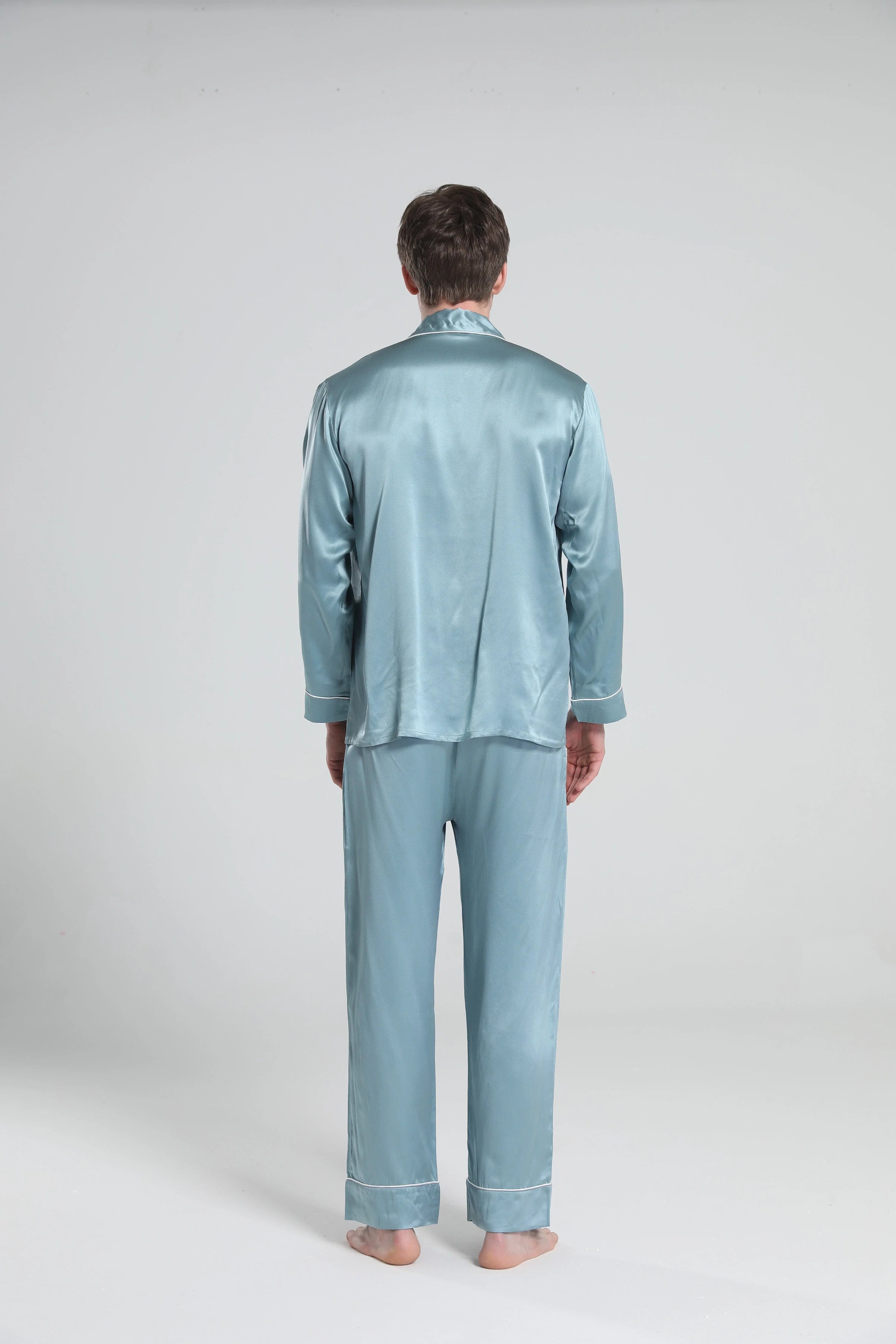 Casual Lapel Collar Silk Pajamas Set for Men