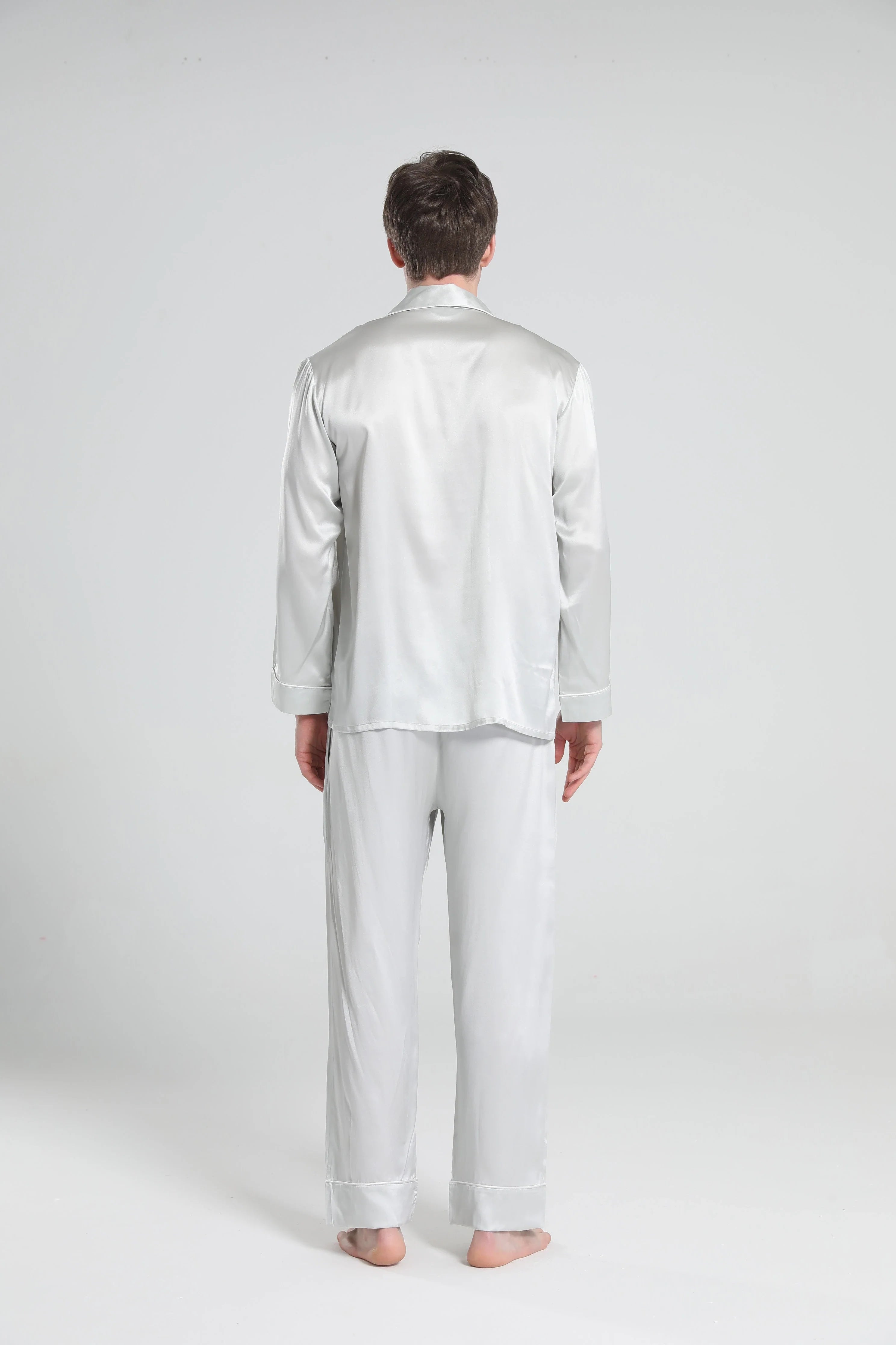 Casual Lapel Collar Silk Pajamas Set for Men