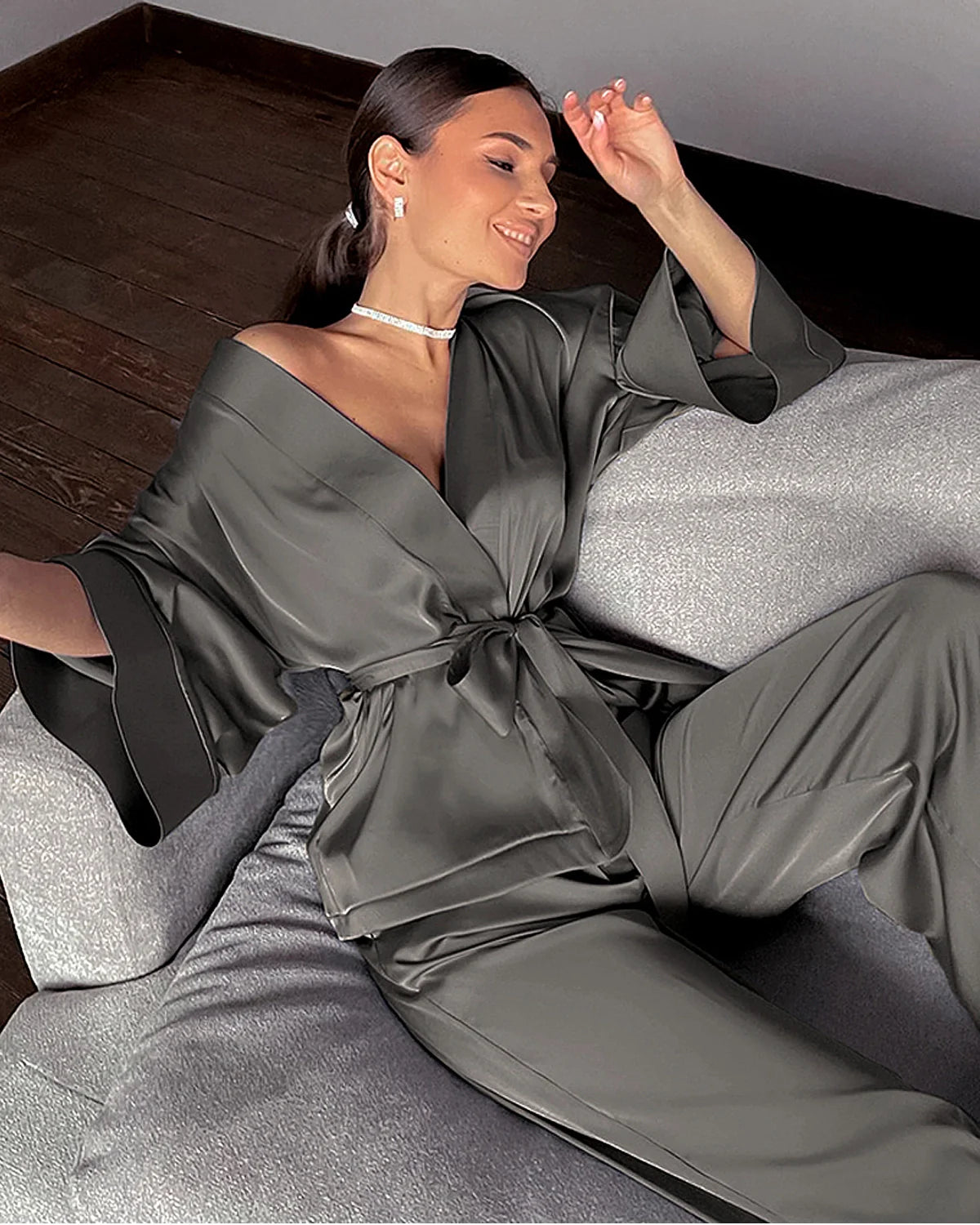 Classic Silk Robe and Pants Set for Women