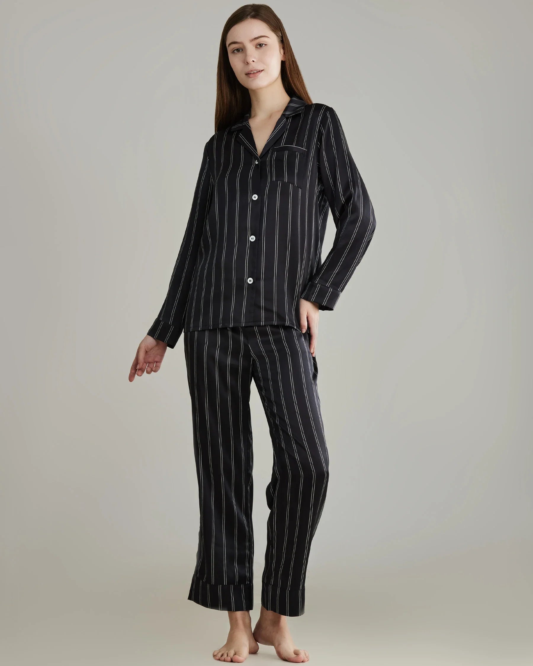 Classic Striped Silk Pajamas Set