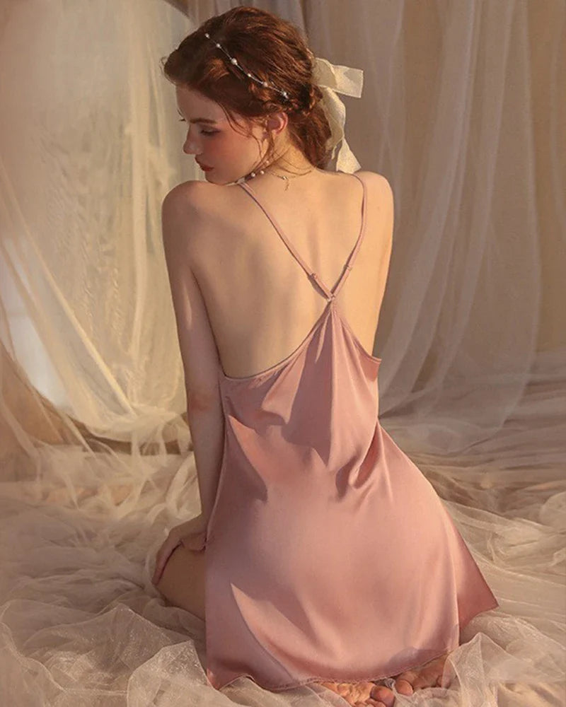 Cross Back Silk Slip Nightgown