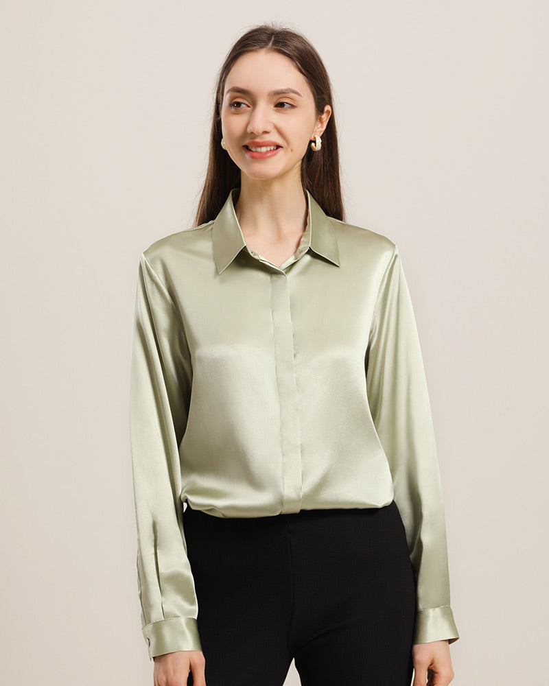 Women's Basic Concealed Silk Shirt