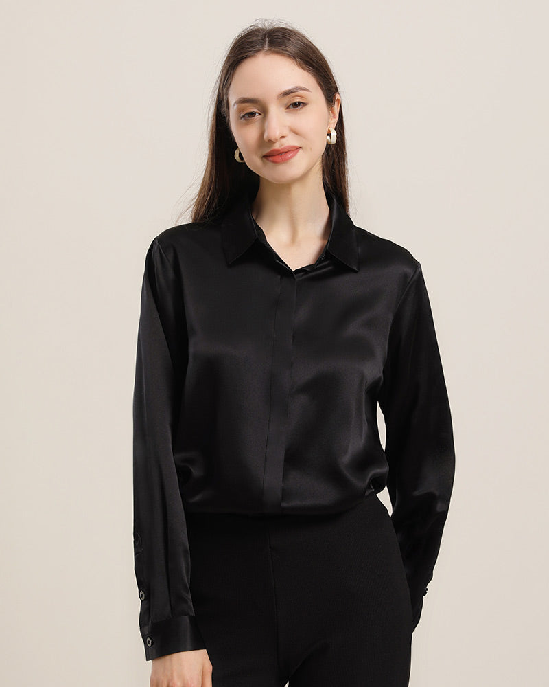Women's Basic Concealed Silk Shirt