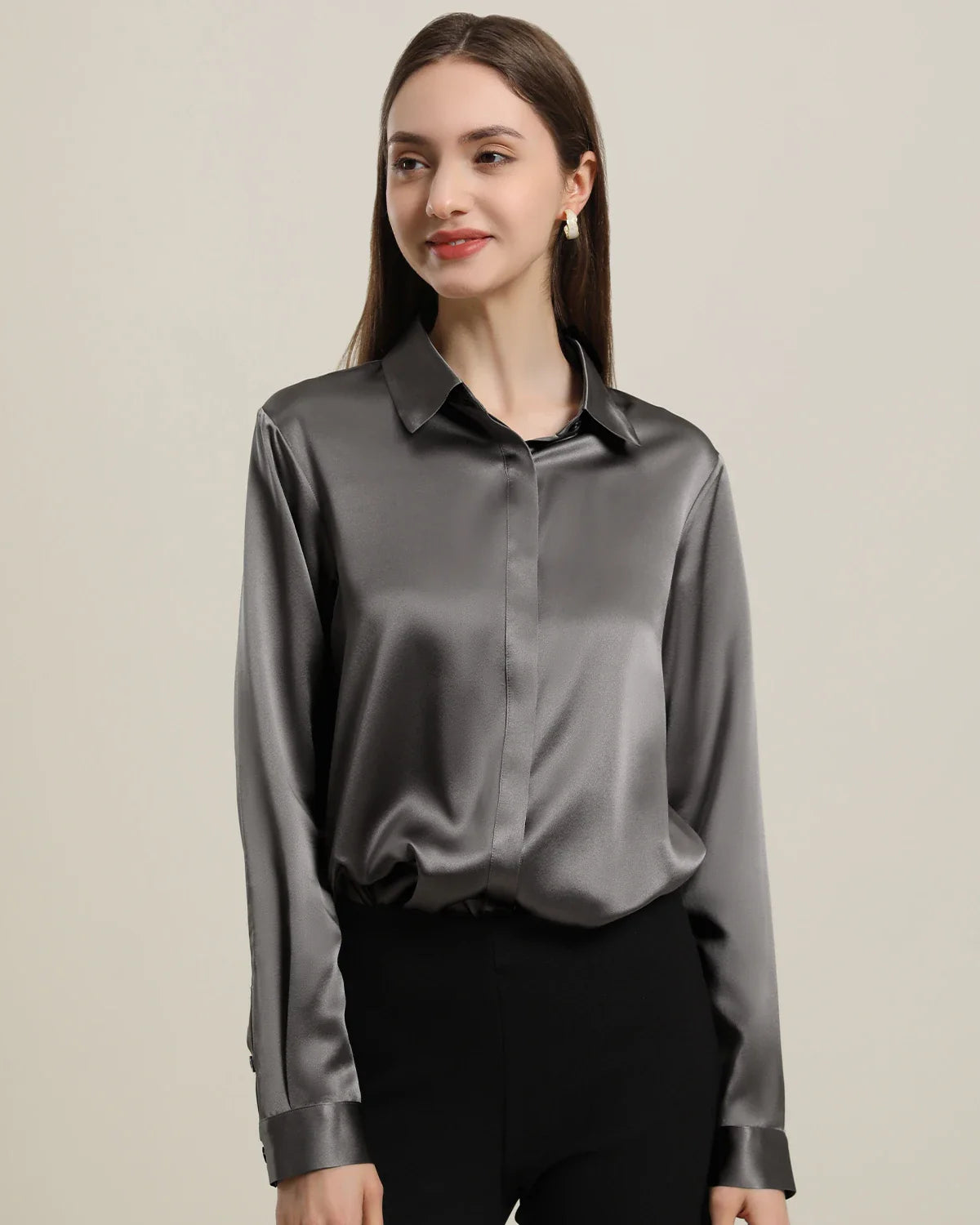 Women's Basic Concealed Silk Shirt