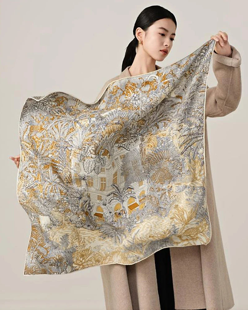 Botanic Print Large Silk Scarf
