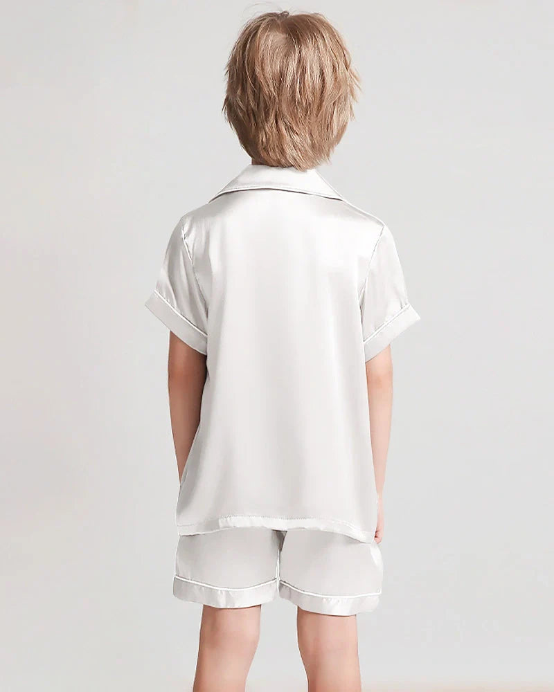 Boys Short Sleeve Silk Pajamas with Shorts