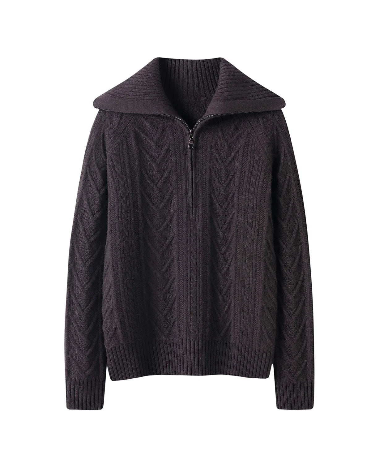 Cable Knit Half Zip Cashmere Sweater with Collar