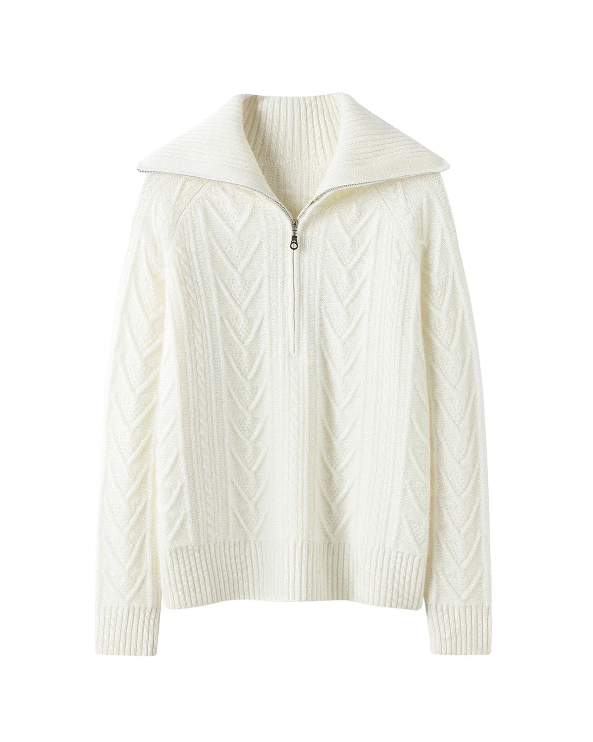 Cable Knit Half Zip Cashmere Sweater with Collar