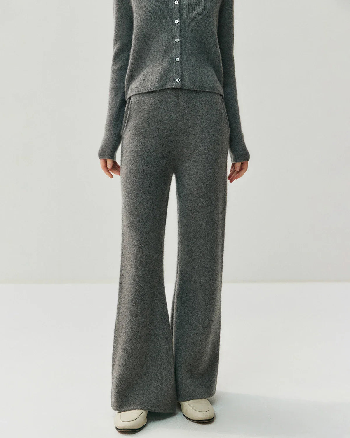 Cashmere Wool Flared Knit Pants with Pockets
