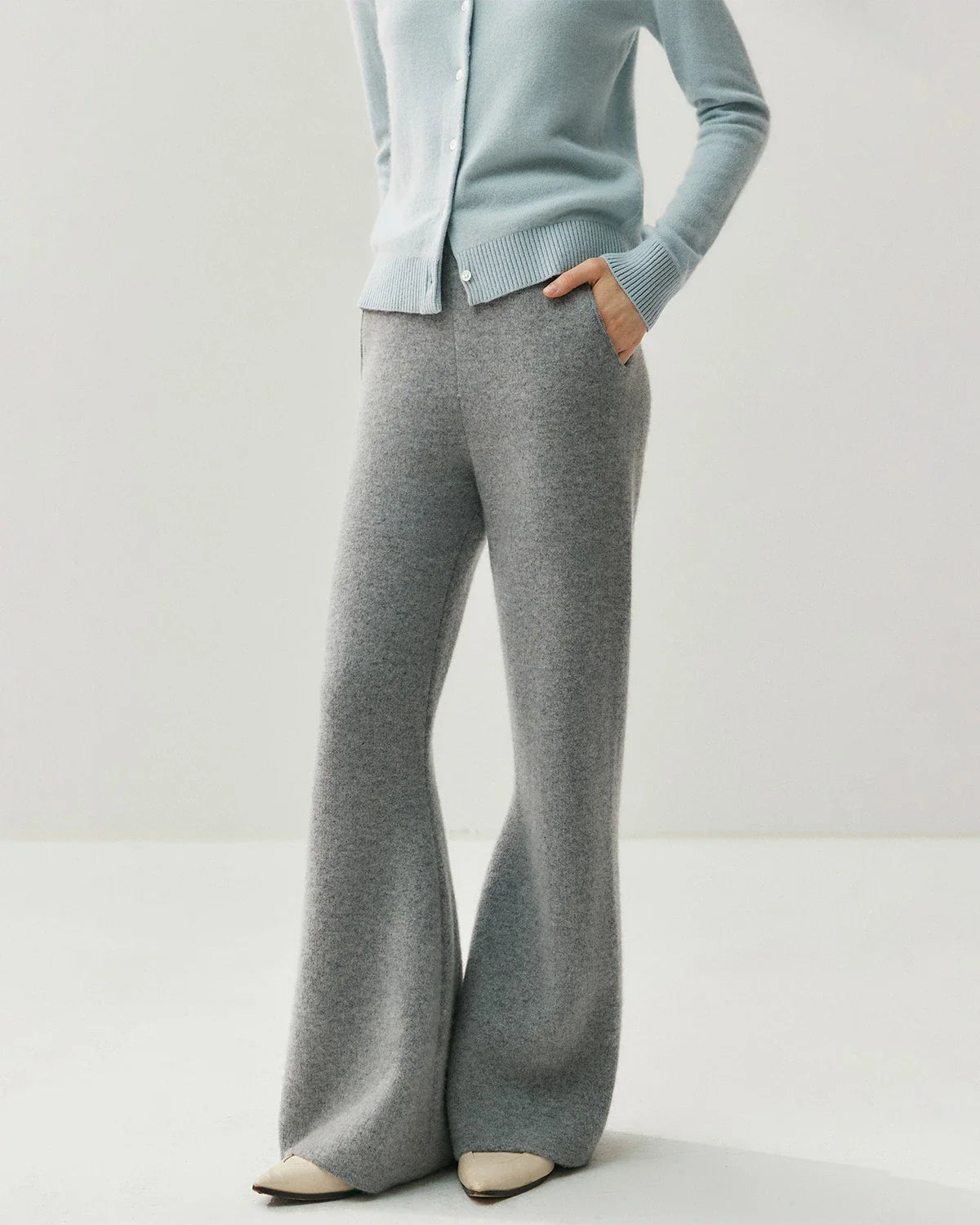 Cashmere Wool Flared Knit Pants with Pockets