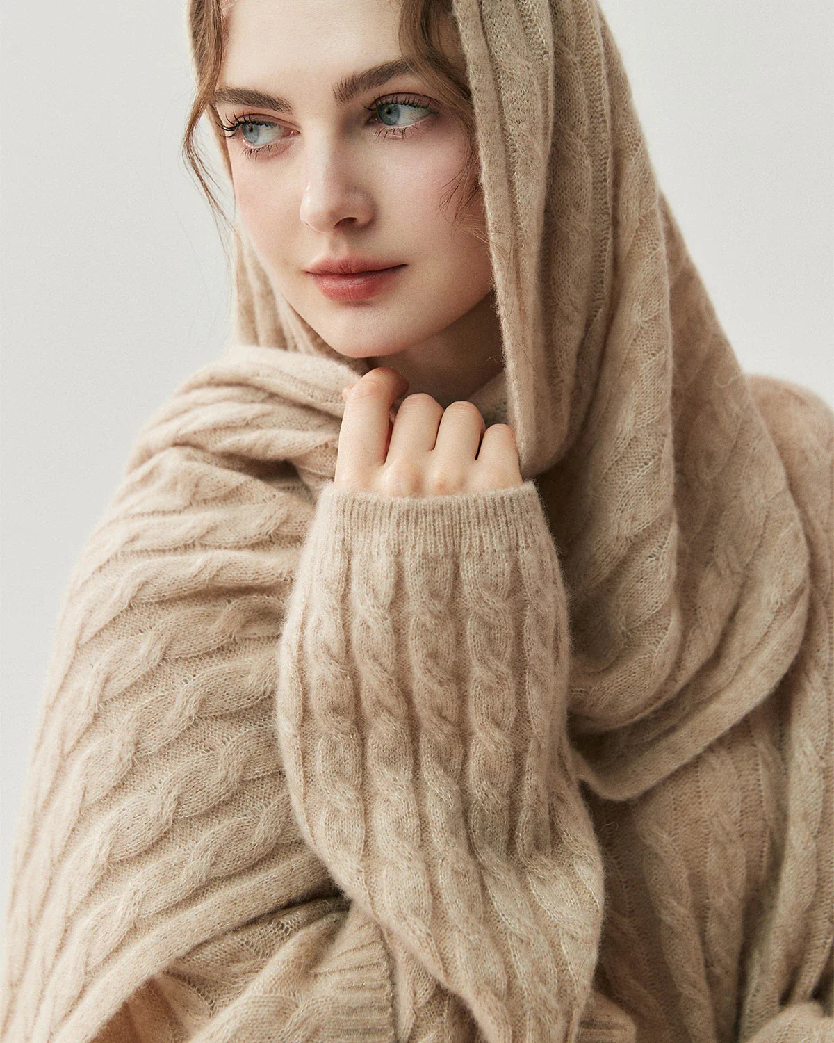 Cable Knit Cashmere Silk Scarf Wrap