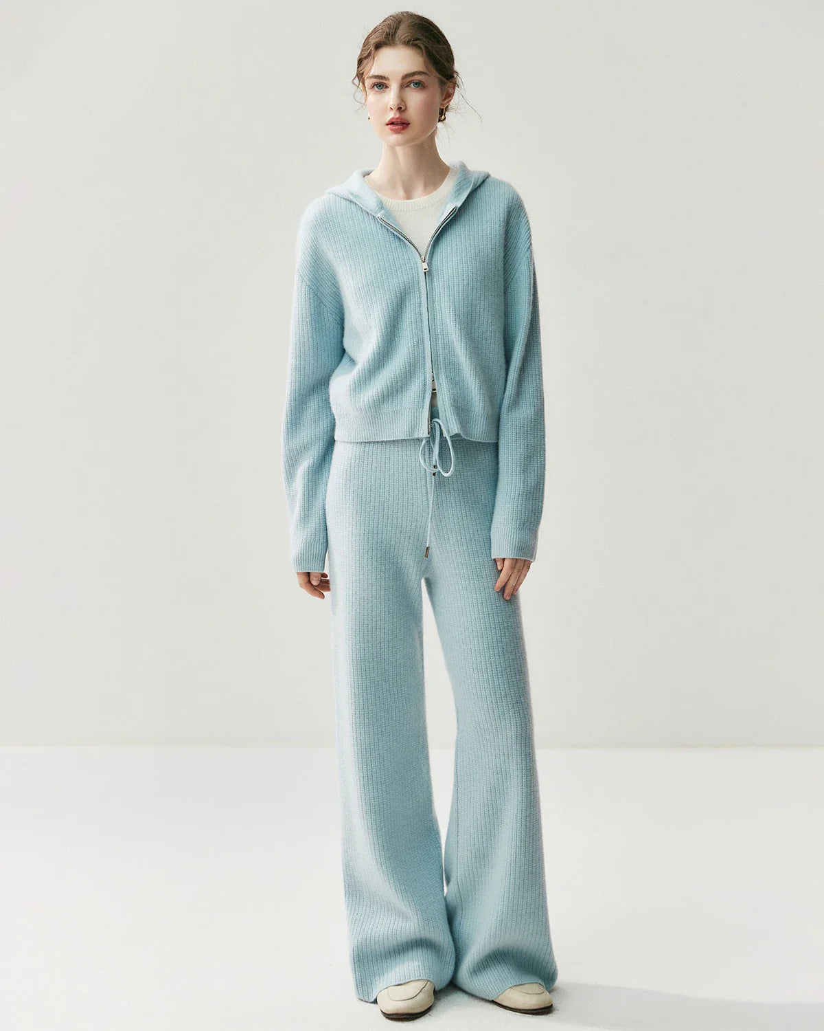 Cashmere Wool Zip Up Hoodie and Straight-Leg Pants