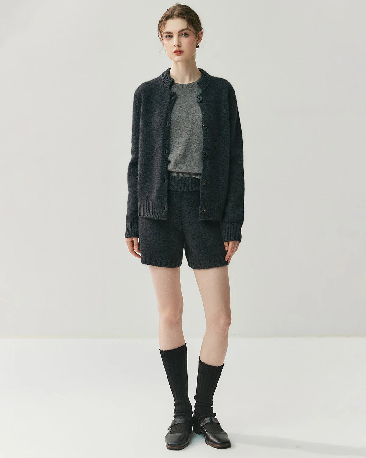 Women's Cashmere Wool Knit Cardigan and Shorts Set