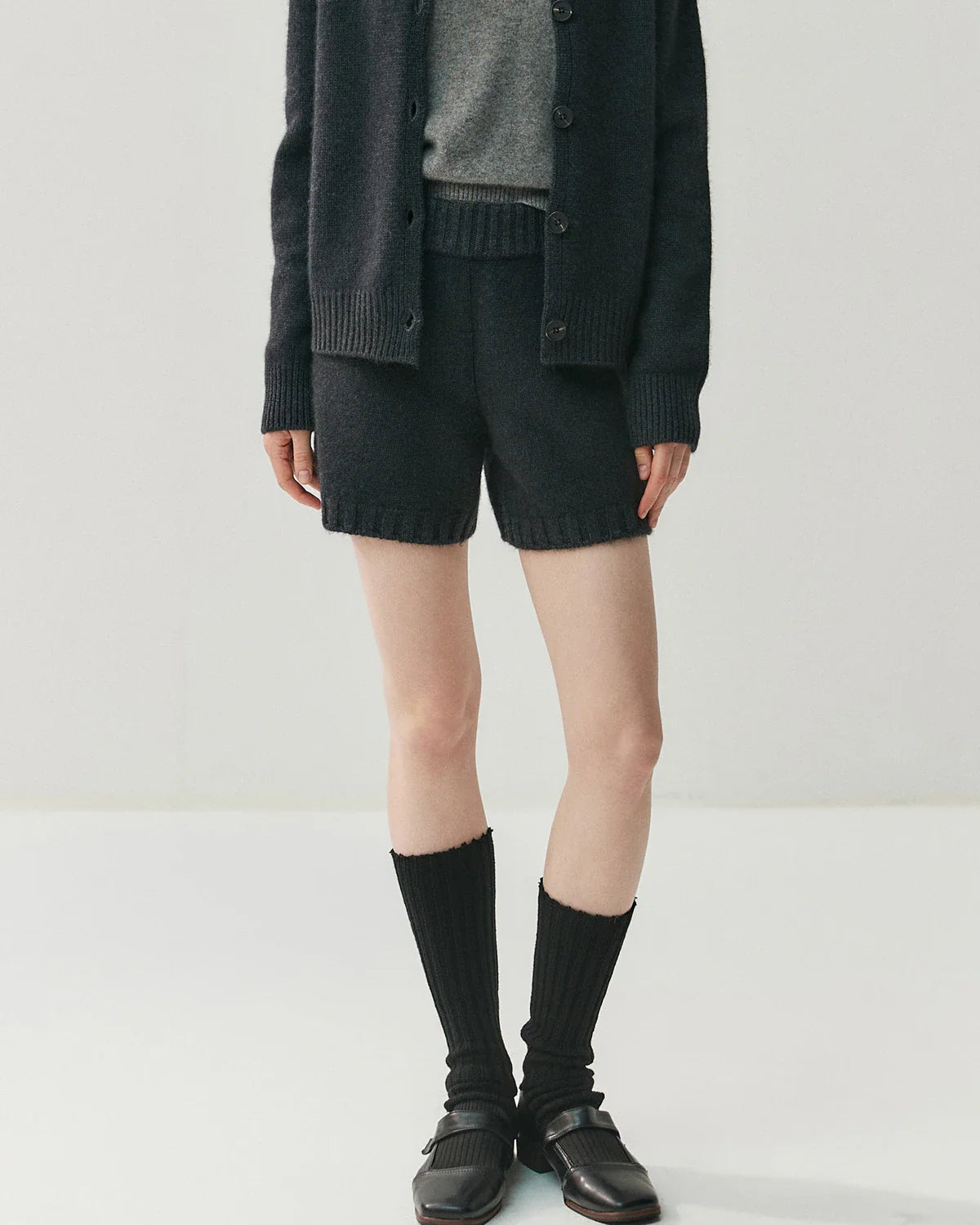 Women's Cashmere Wool Knit Cardigan and Shorts Set