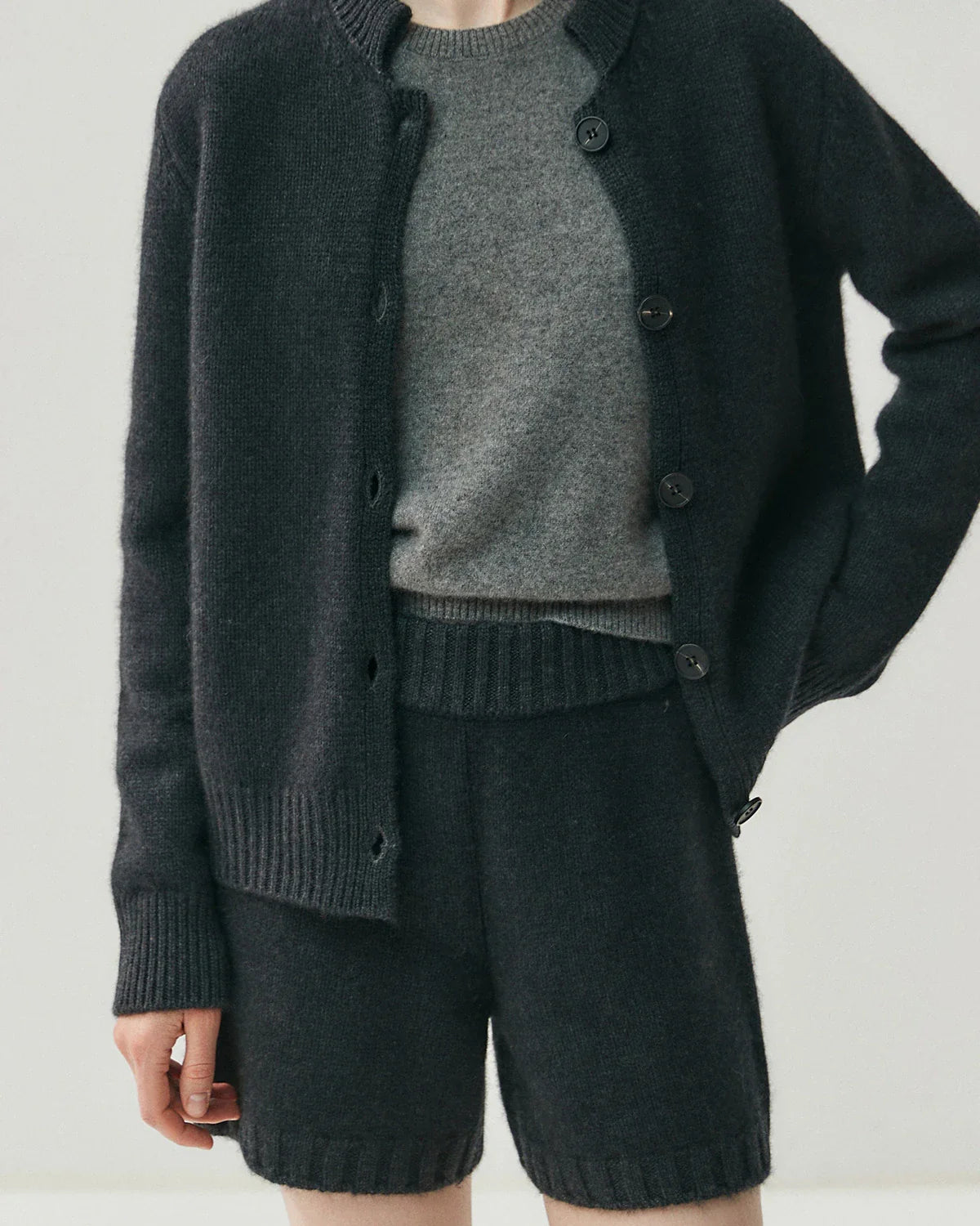 Women's Cashmere Wool Knit Cardigan and Shorts Set