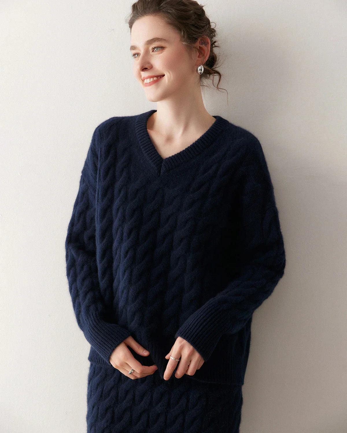 Cashmere Wool Cable Knit Sweater and Skirt Set