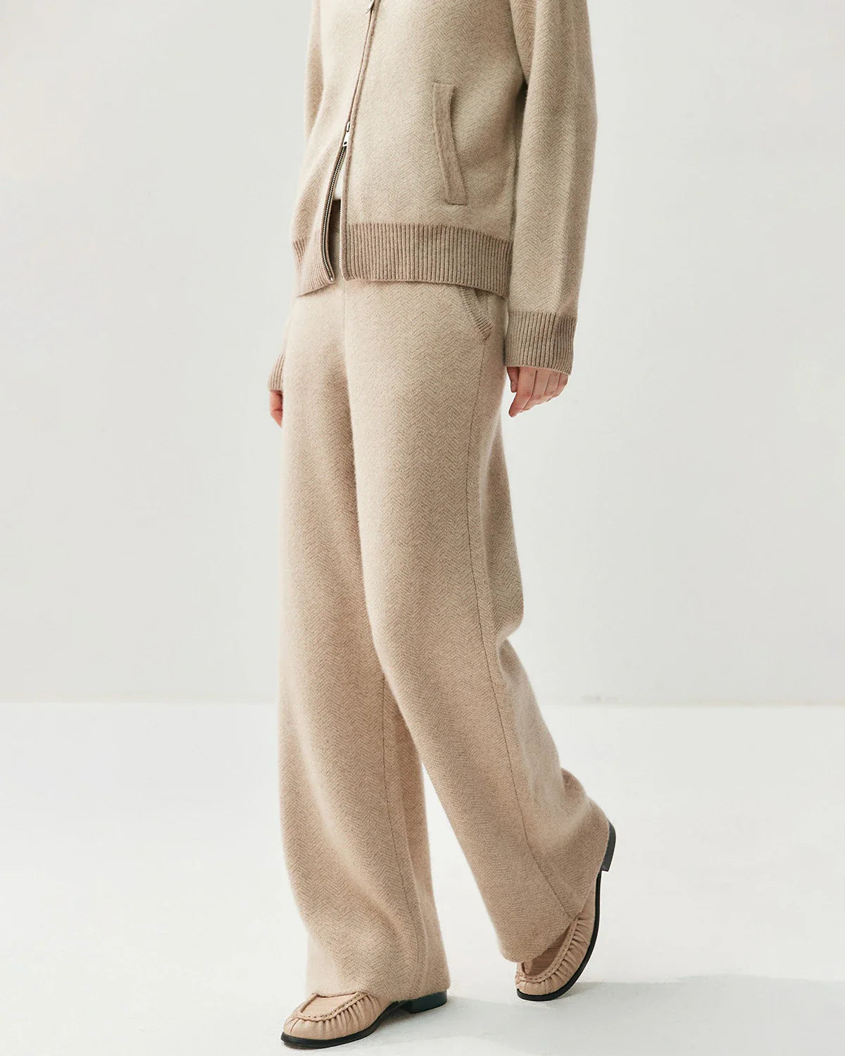 Cashmere Wool Zip Cardigan Set for Women