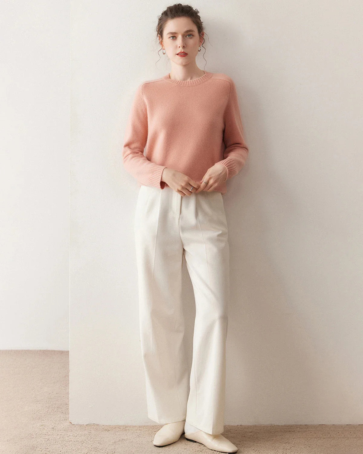 Classic Saddle Shoulder Round Neck Cashmere Sweater