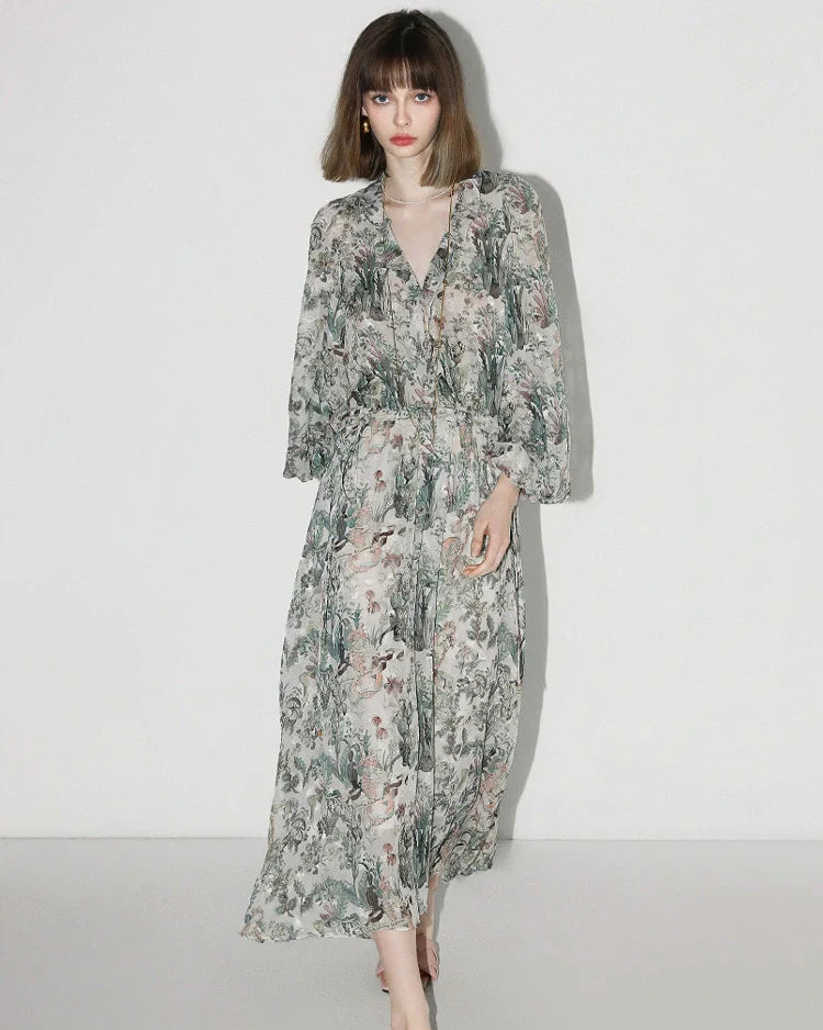 Fairyland Floral Silk Maxi Dress