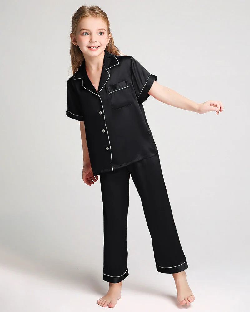 Unisex Kids Short Sleeve Silk Pajamas Set