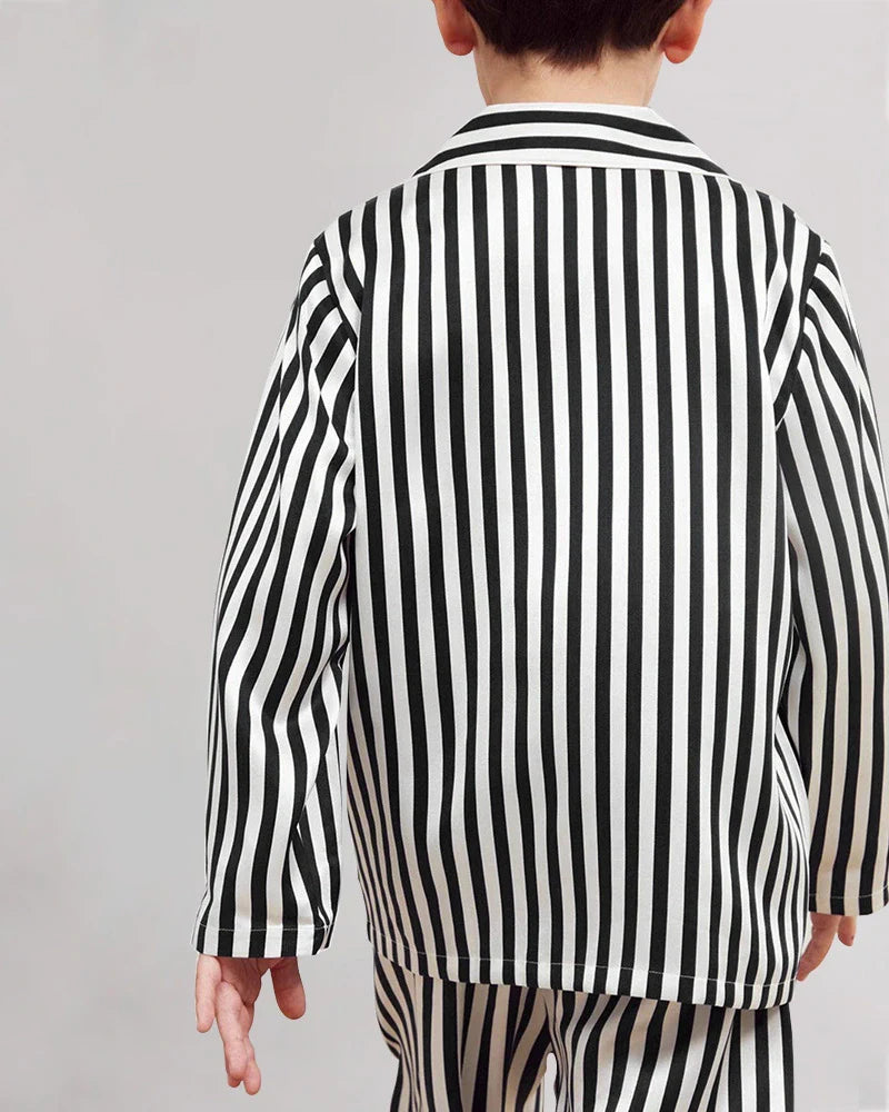 Striped Kids Silk Pajama Set with Pockets