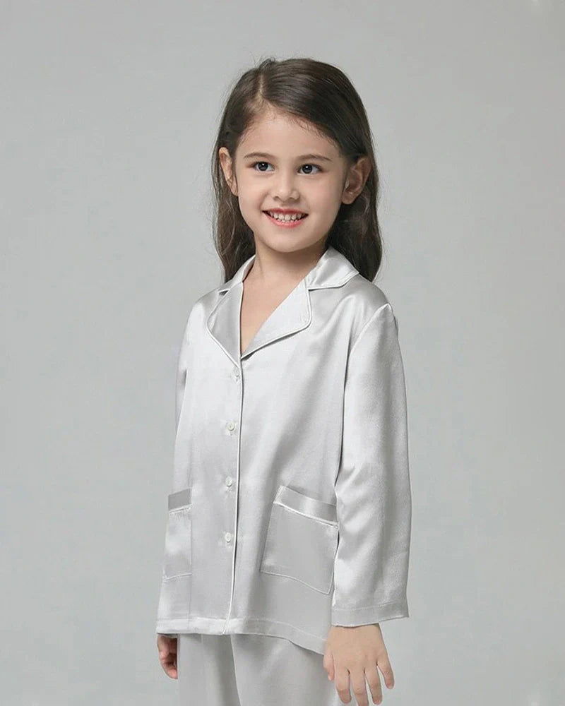 Classic Long Sleeve Kids Silk Pajama Set