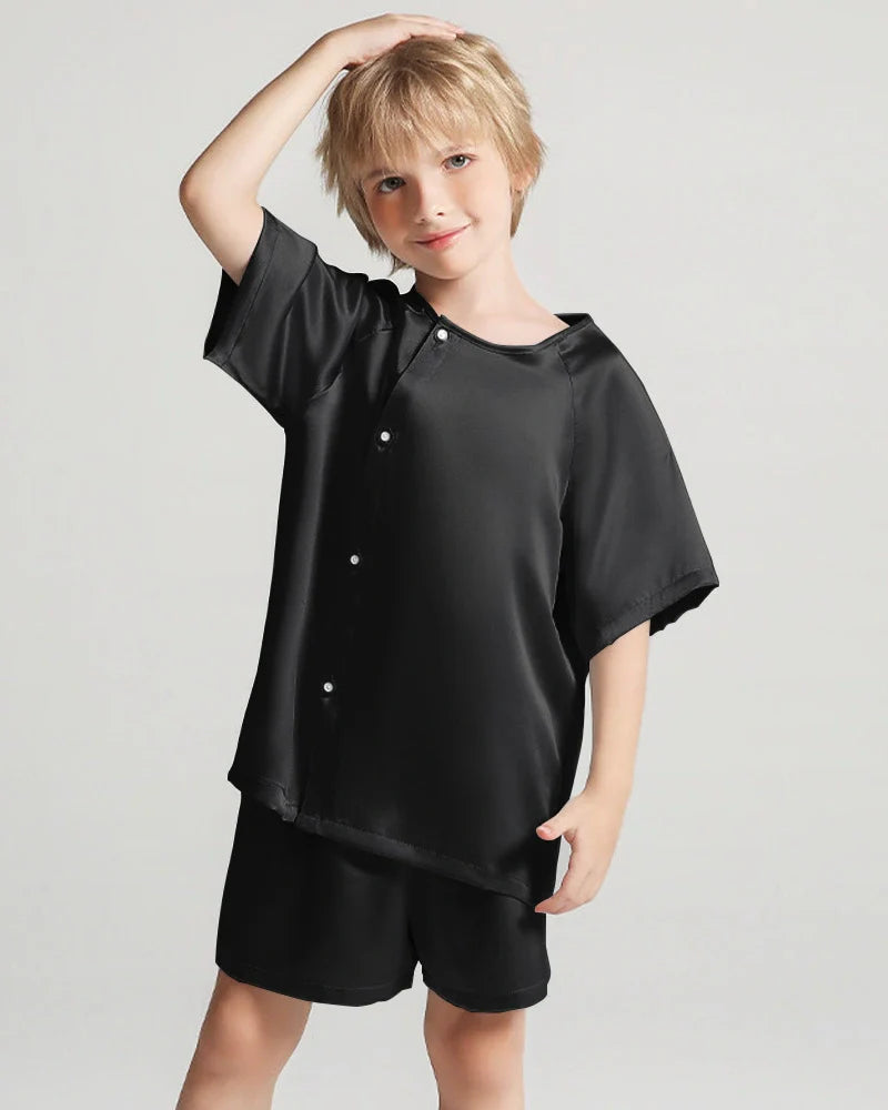 Kids Silk Pajamas Short Sleeve Shorts Set