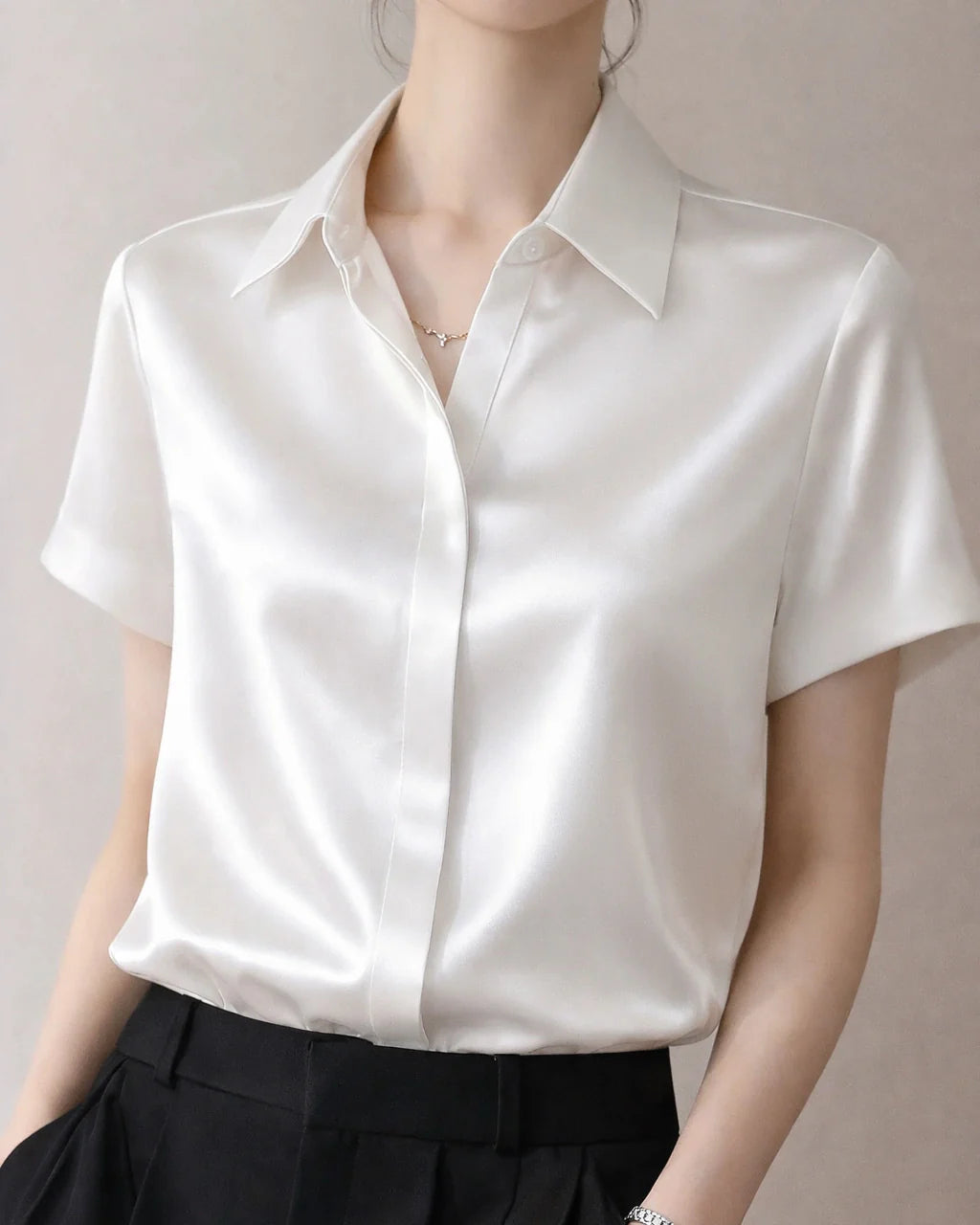 Classic Concealed Silk Shirt Short Sleeve