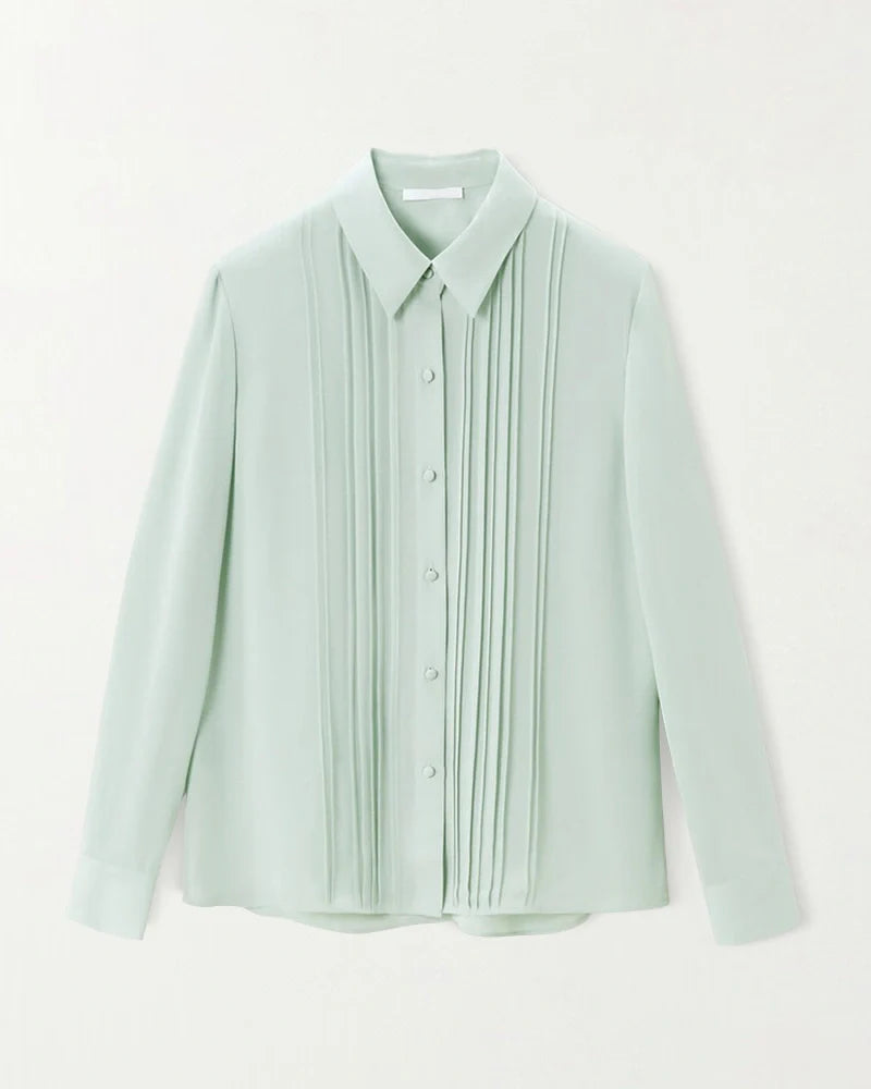 30 Momme Silk Pleated Long Sleeve Blouse