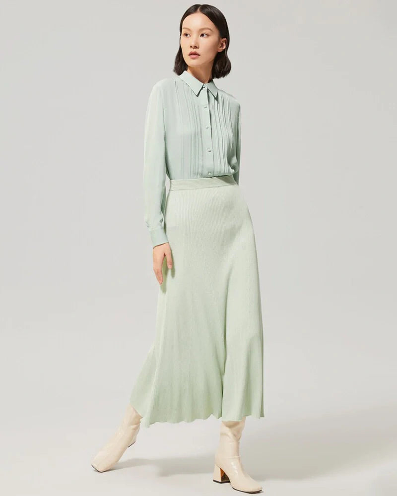 30 Momme Silk Pleated Long Sleeve Blouse