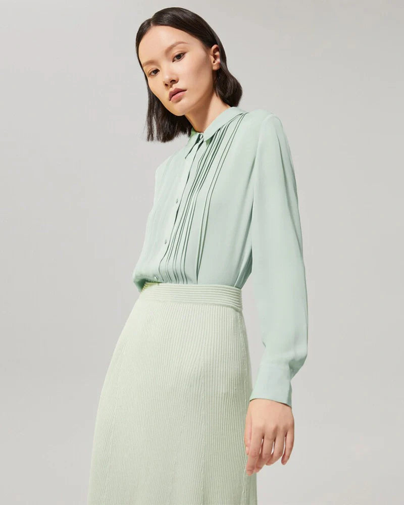 30 Momme Silk Pleated Long Sleeve Blouse