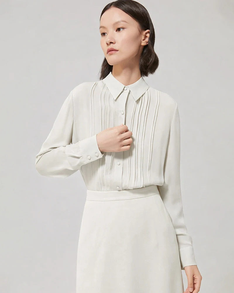 30 Momme Silk Pleated Long Sleeve Blouse