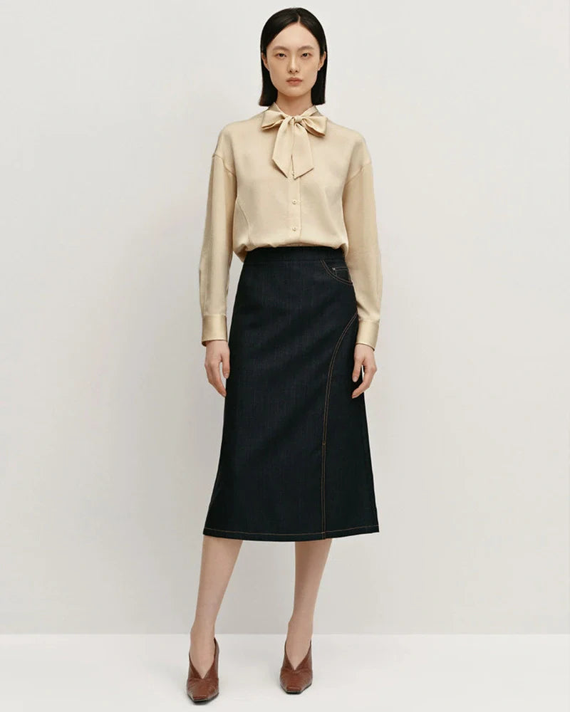 Silk Bow Tie Long Sleeve Blouse